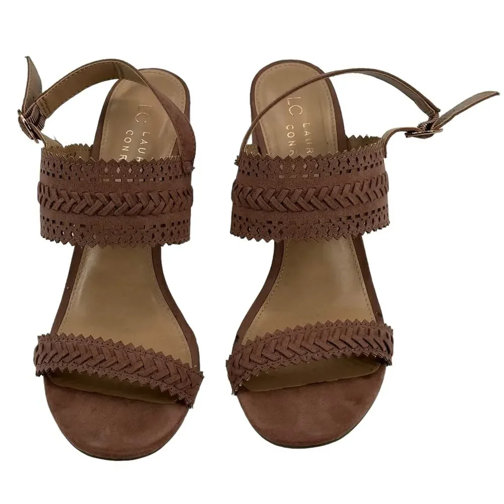 Lauren Conrad Sandals Womens 9.5M‎ Mauve Streusel Slingback Laser Cut Block Heel